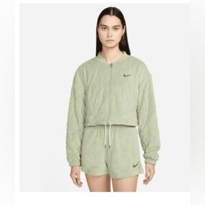 Nike Women's Green Terry Quilted Bomber Jacket
